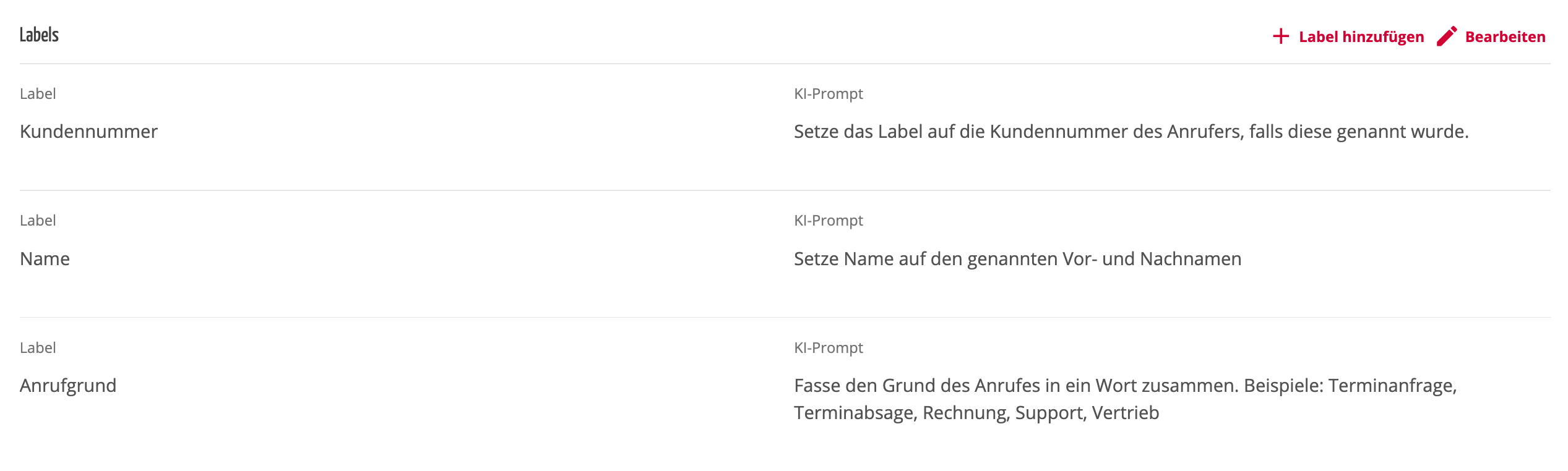 KI-Agenten Labels bearbeiten
