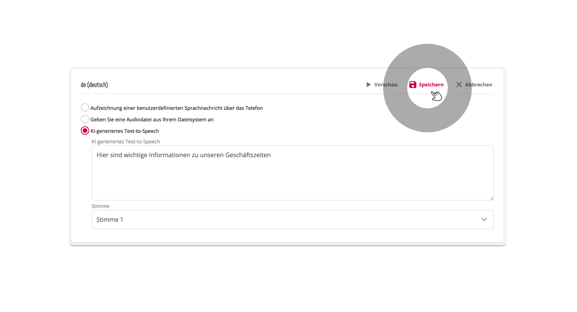Ansage bearbeiten - KI-generiertes Text-to-Speech