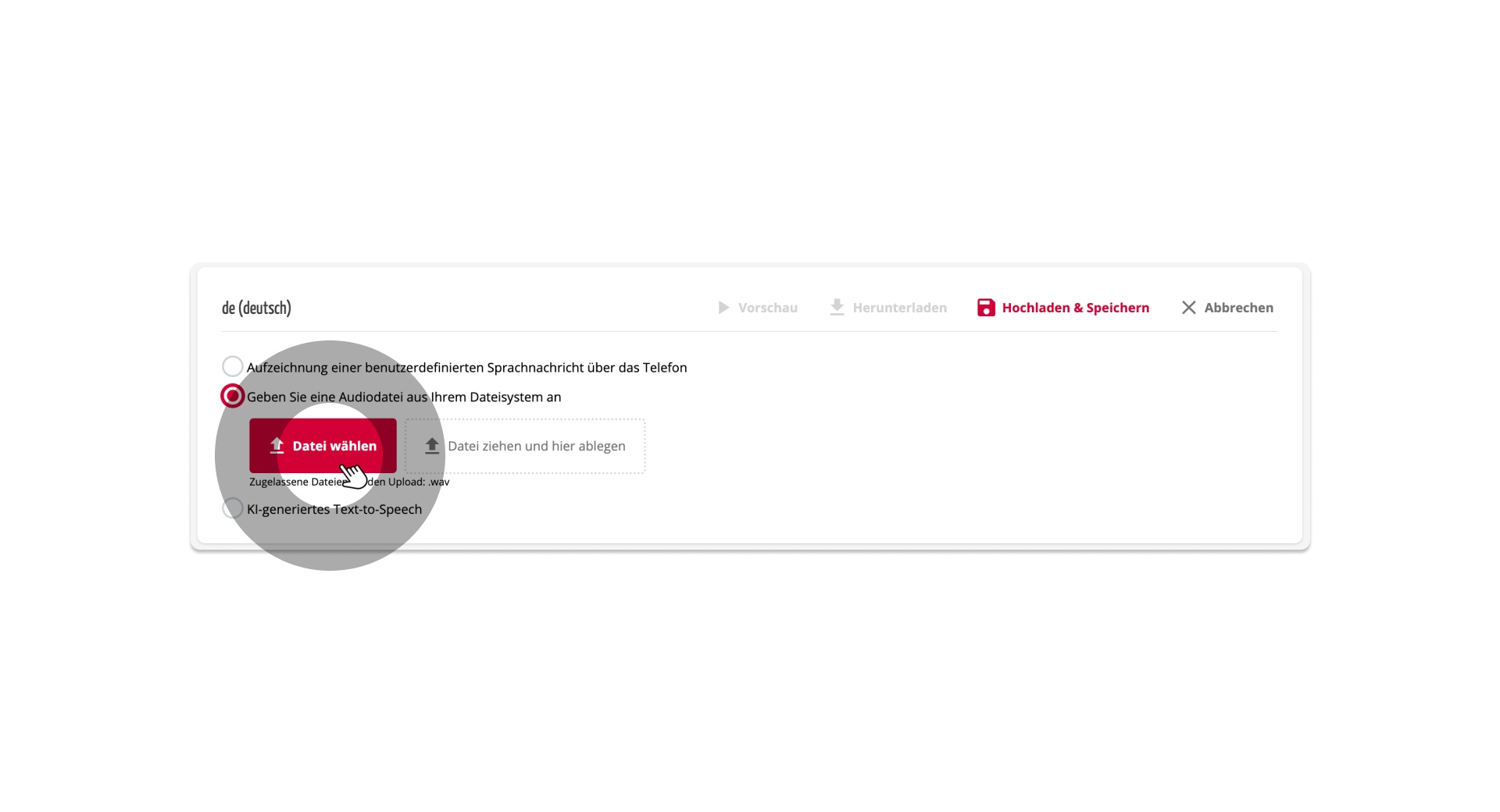 Ansage bearbeiten - Audiodatei hochladen