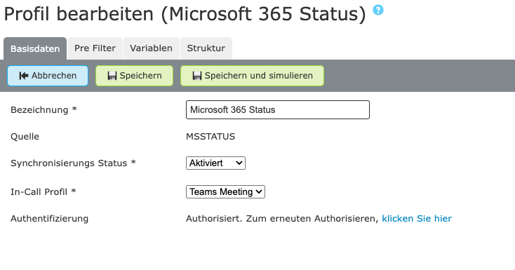 microsoft 365 status connector settings