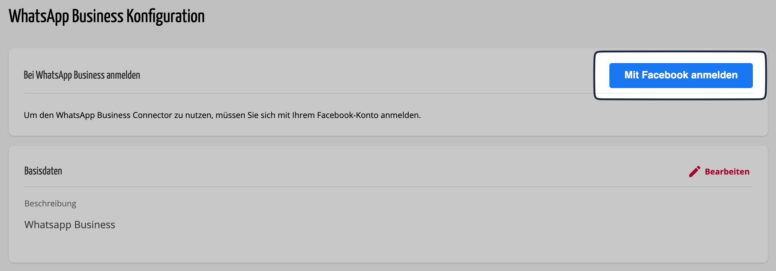 WhatsApp Business Konfiguration - Mit Facebook anmelden