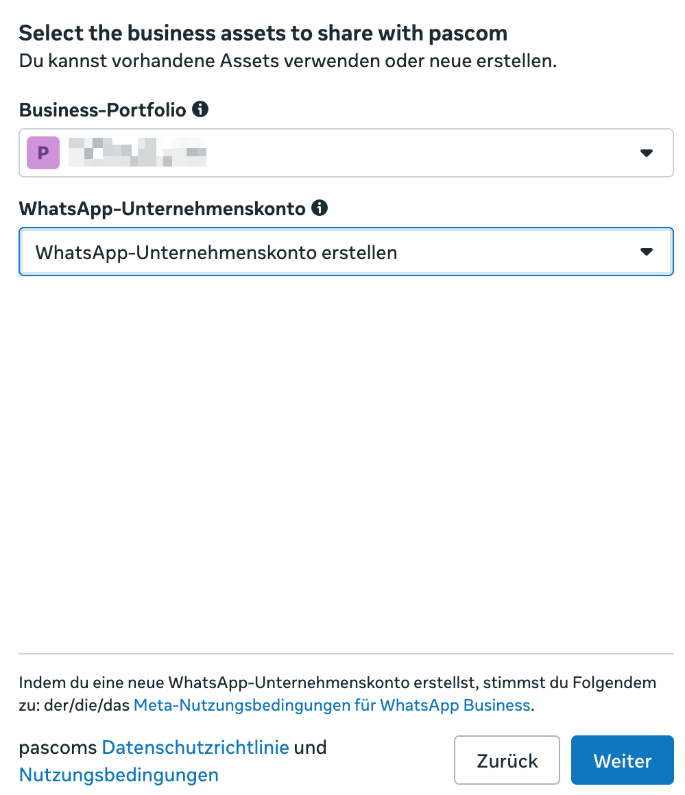 Meta Business Portfolio auswählen
