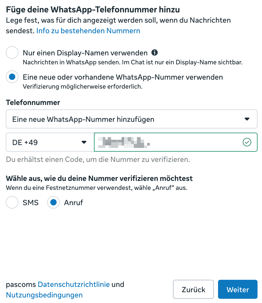 WhatsApp Telefonnummer hinzufügen