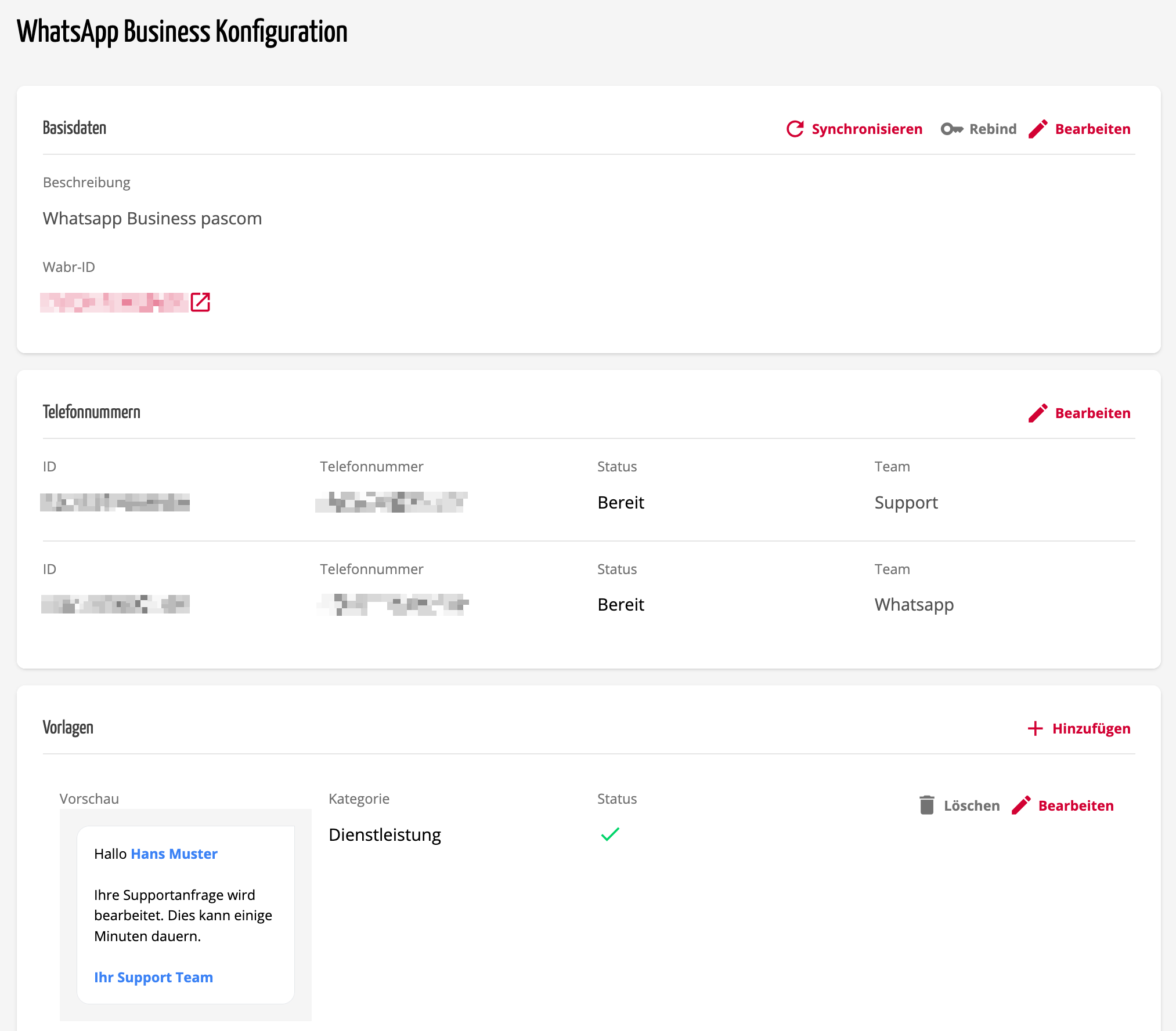 WhatsApp Business Connector Basisdaten
