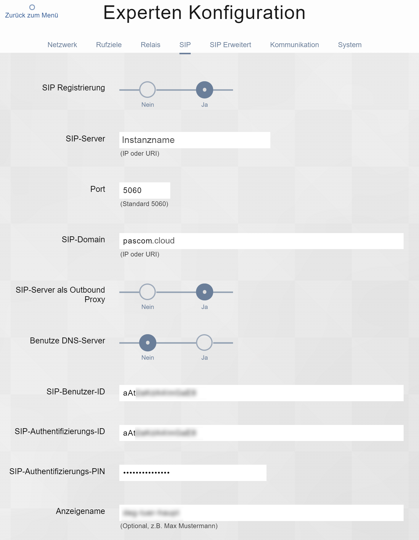 Baudisch Sip Konfiguration