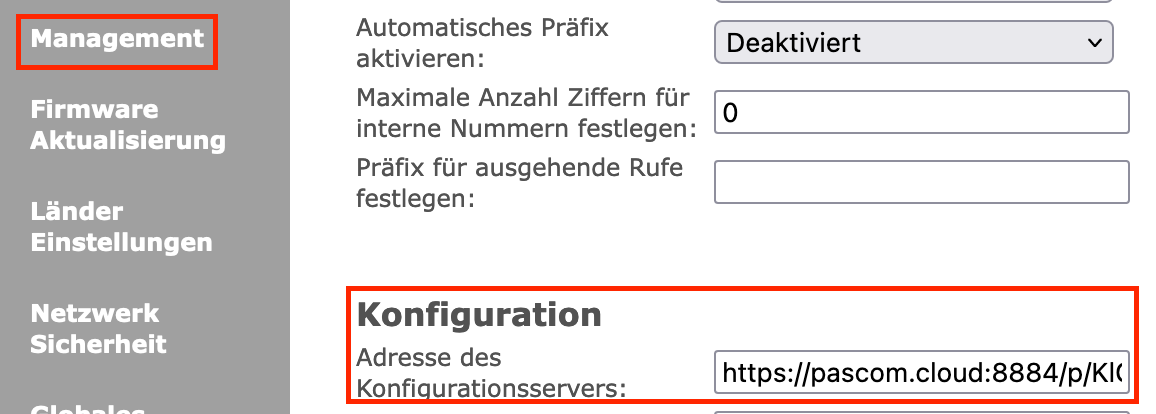 ProvisionierungsURL hinterlegen