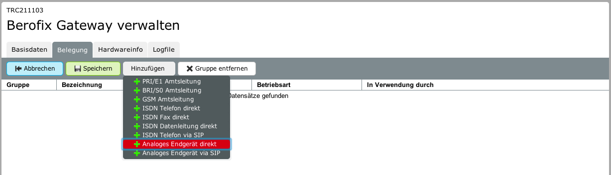 Screenshot - Analoges Endgerät hinzufügen