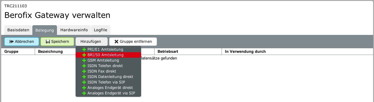 Screenshot - ISDN-Amt hinzufügen