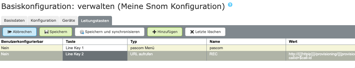 Leitungstaste konfigurieren