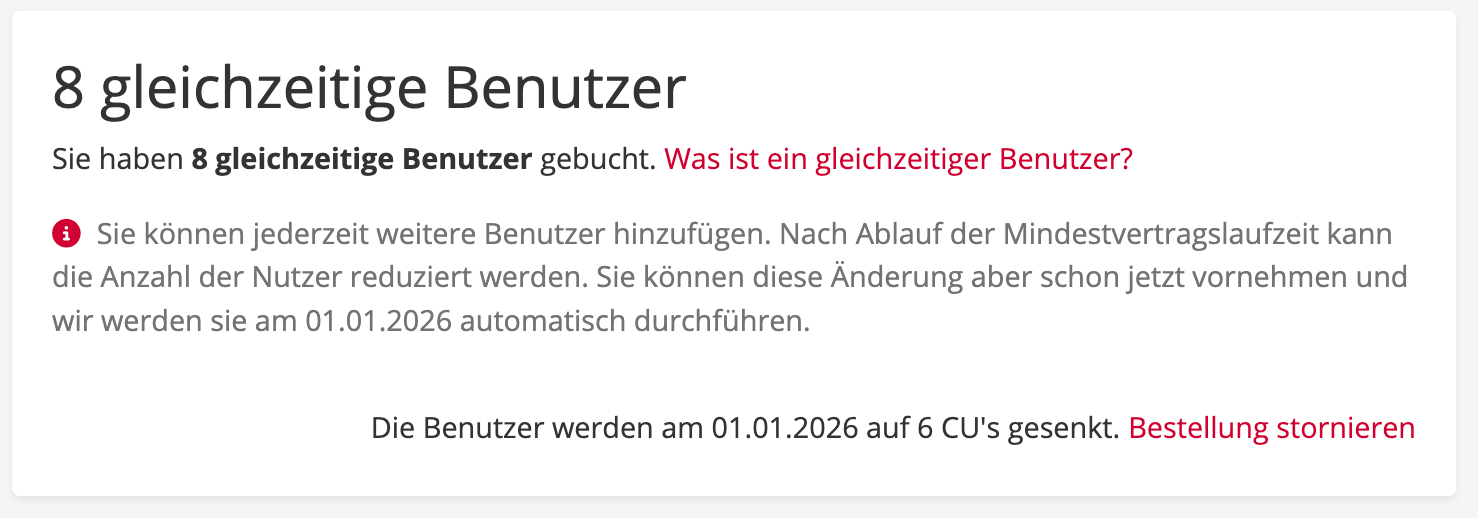 Neue Anzahl der Benutzerlizenzen