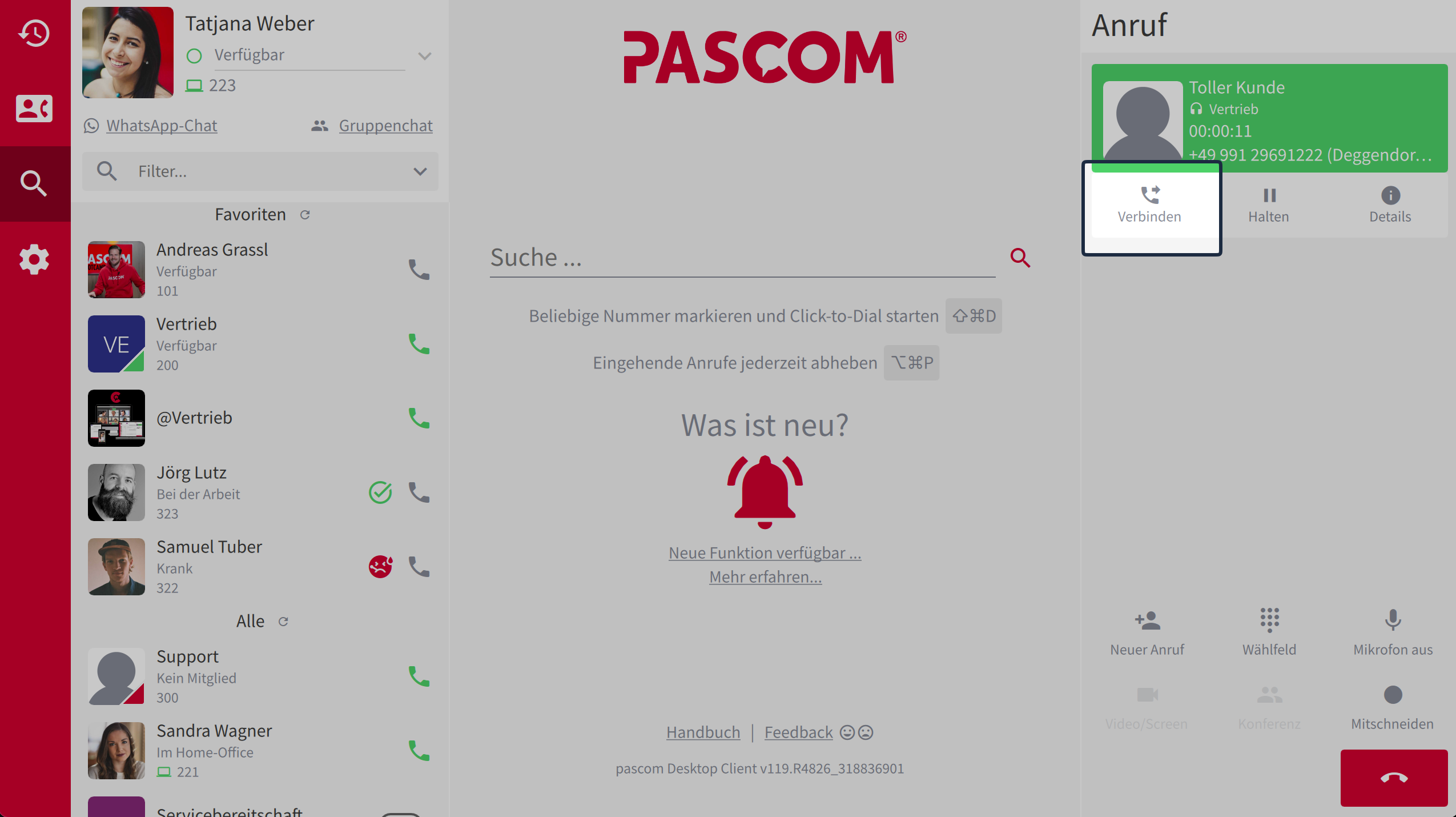 Blind Transfer über das Anrufelement