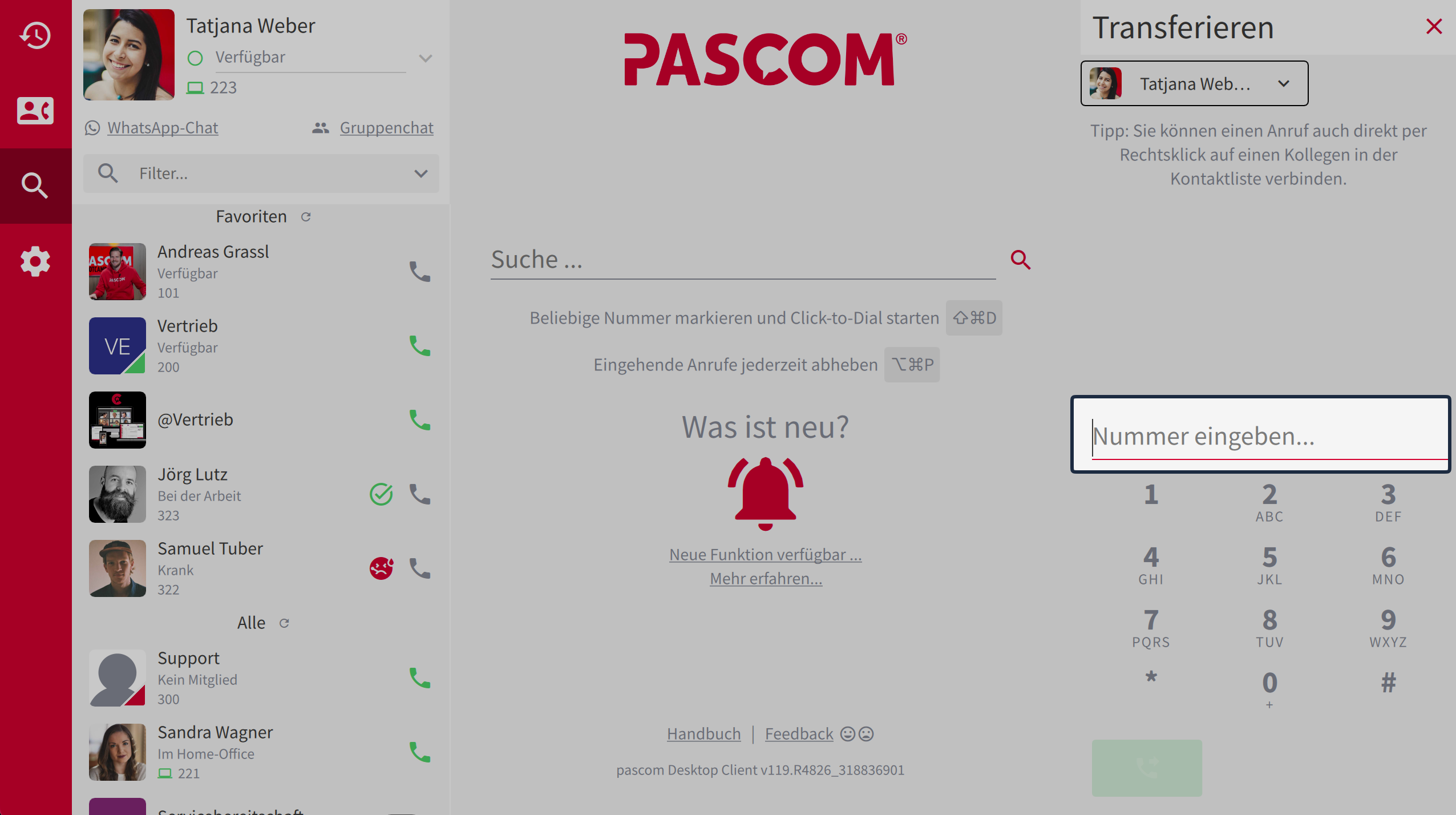 Blind Transfer über das Anrufelement unter Eingabe der Telefonnummer