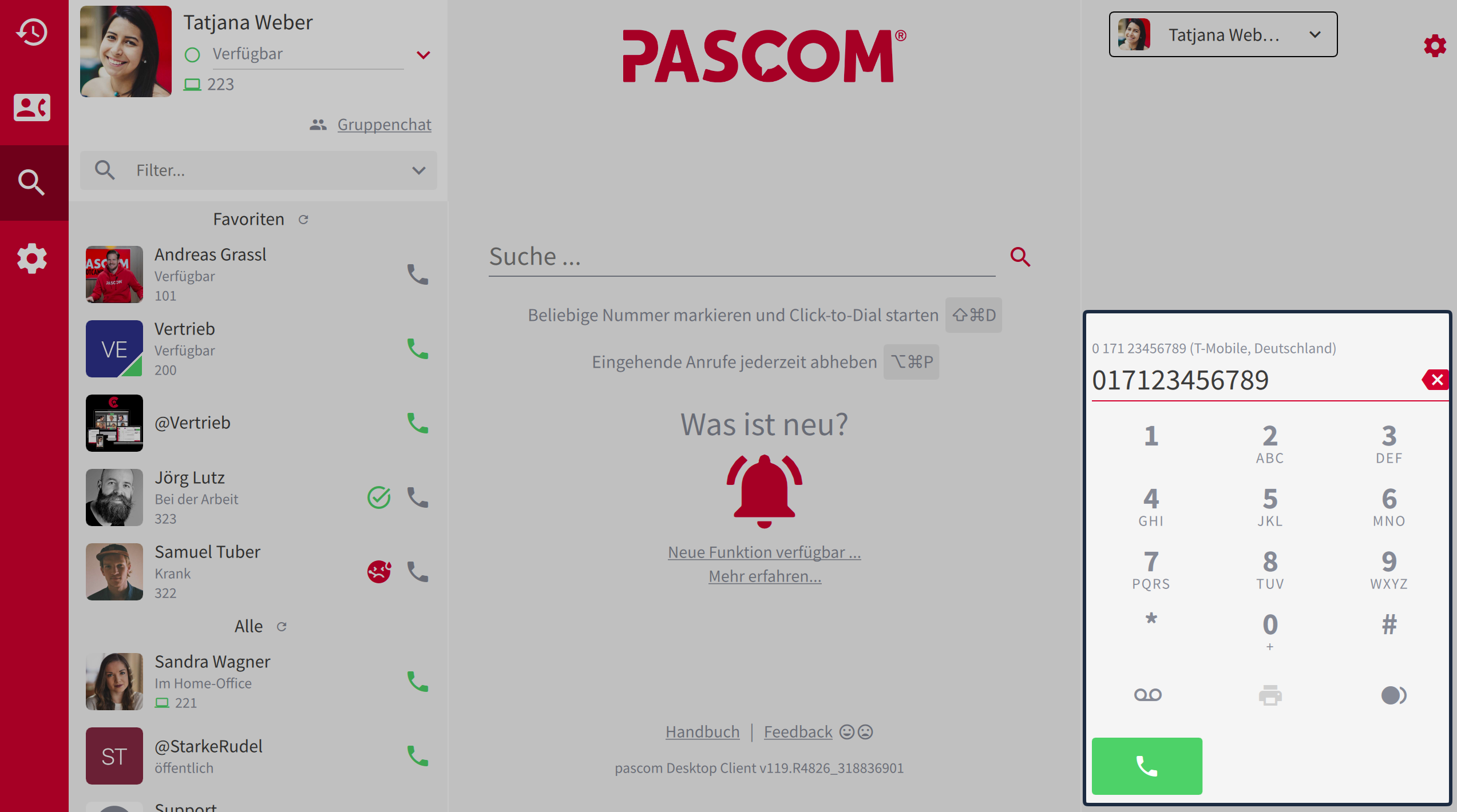 Nummerneingabe über das Wählfeld
