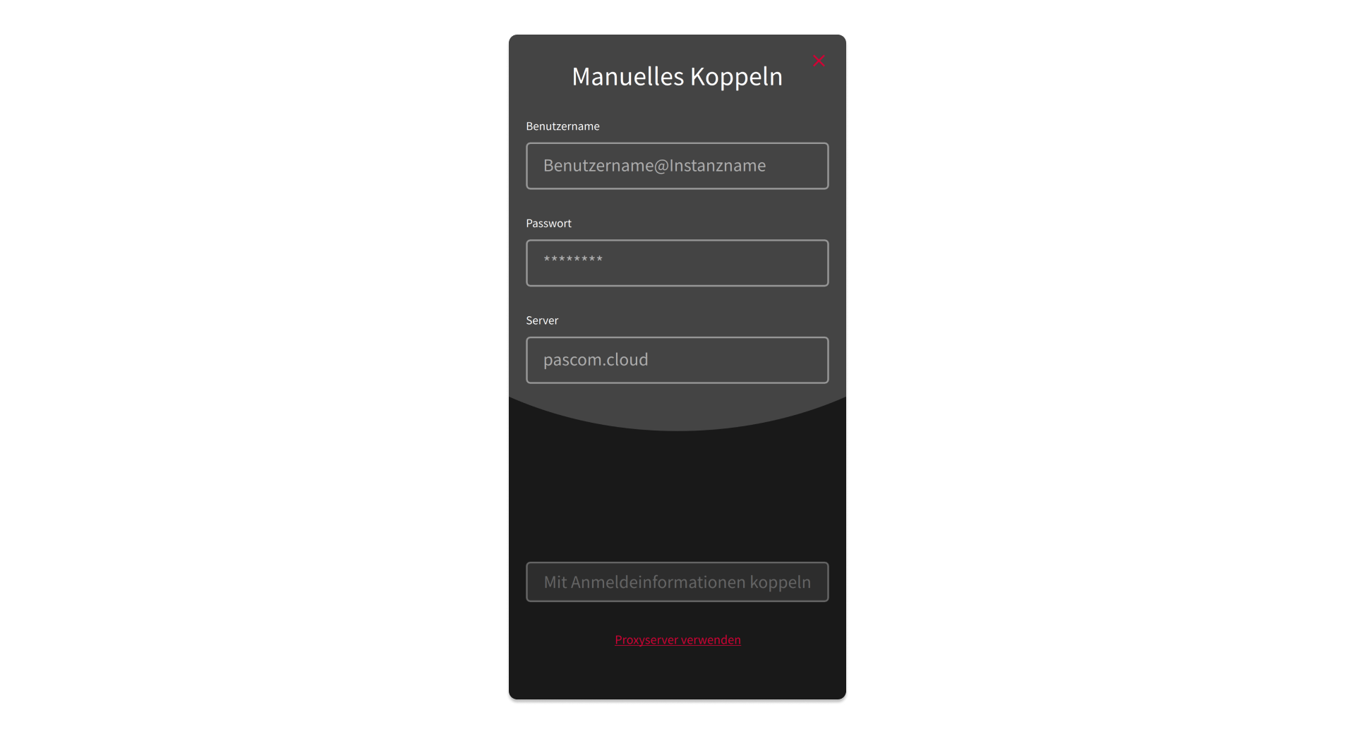 Option zur manuellen Anmeldung mittels Benutzername und Passwort.