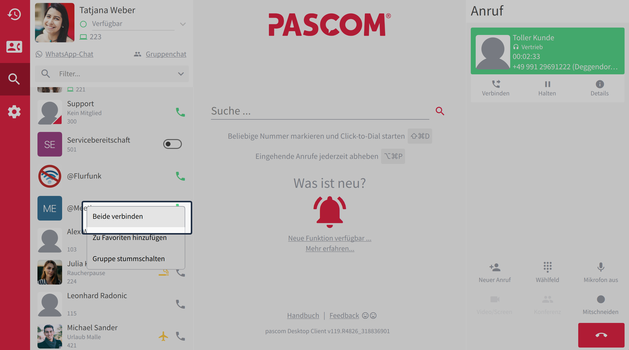 Konferenz starten über das Kontextmenü