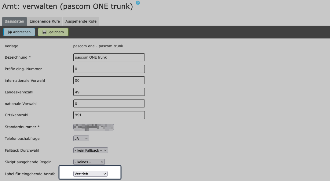 Label in Amt Basisdaten zuweisen