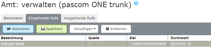 Rufregel für Rufnummernblock