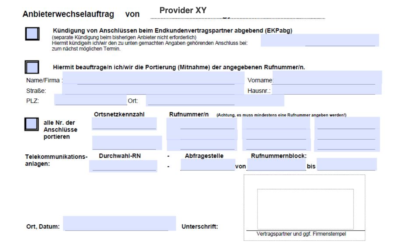 Alter Portierungsauftrag