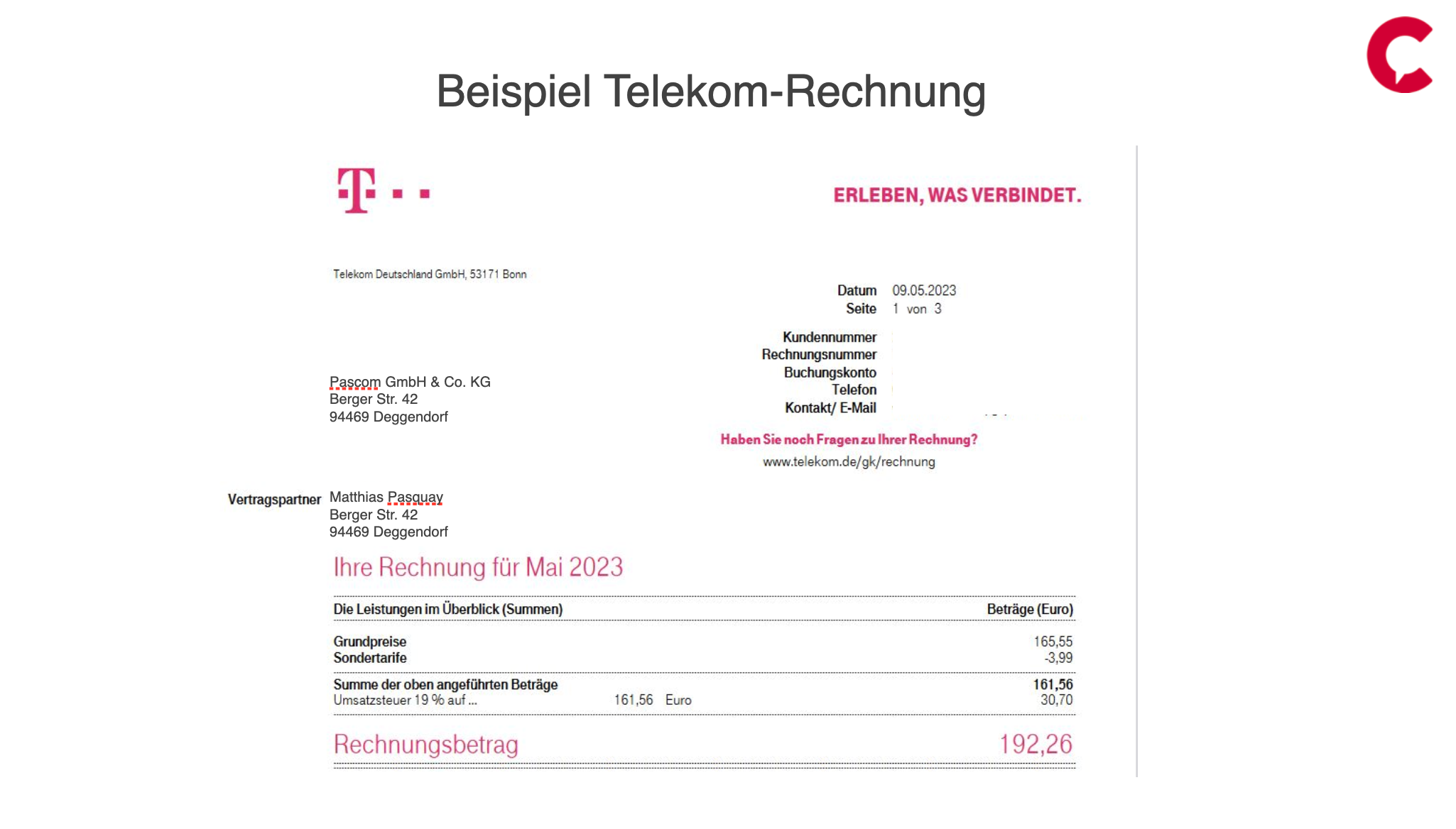 Beispiel Telekomrechnung