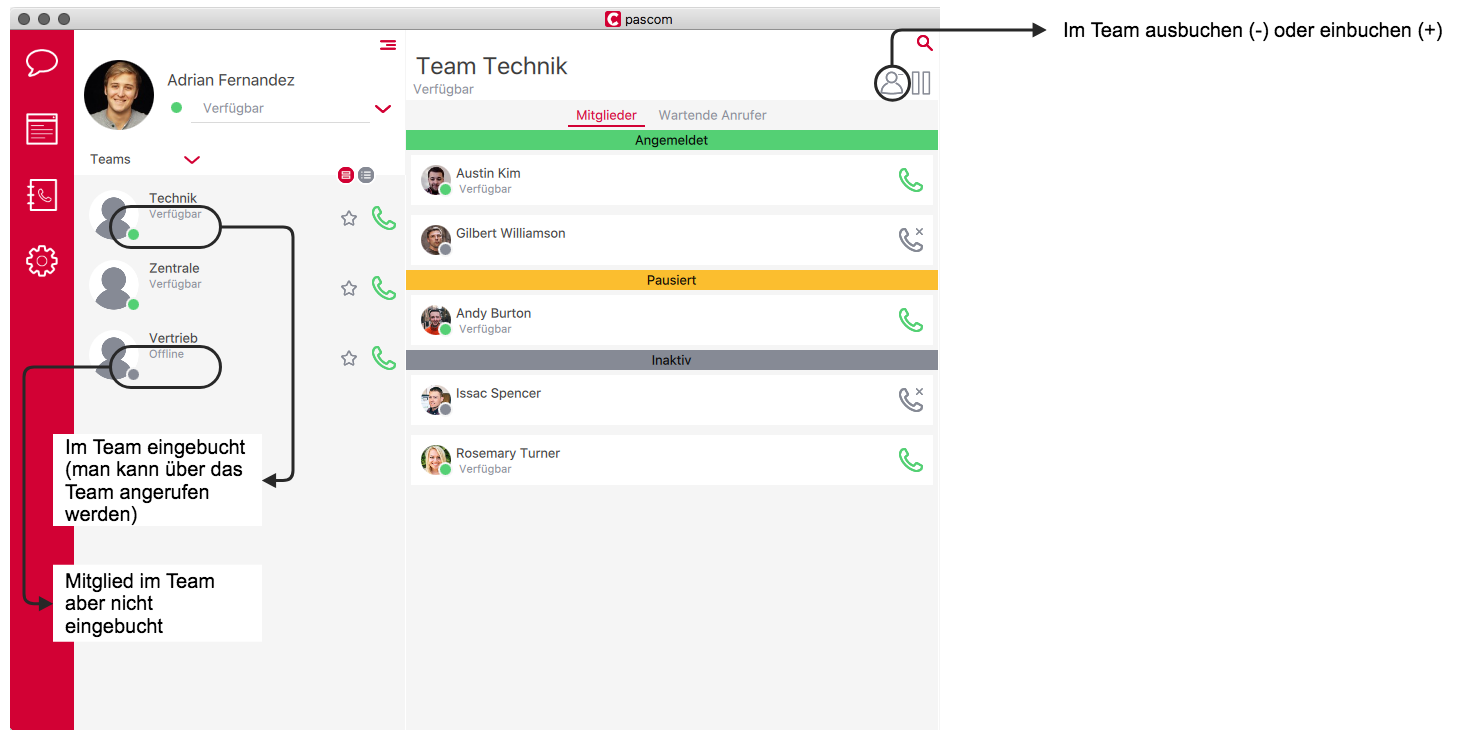 Flexible Mitglieder im pascom Client