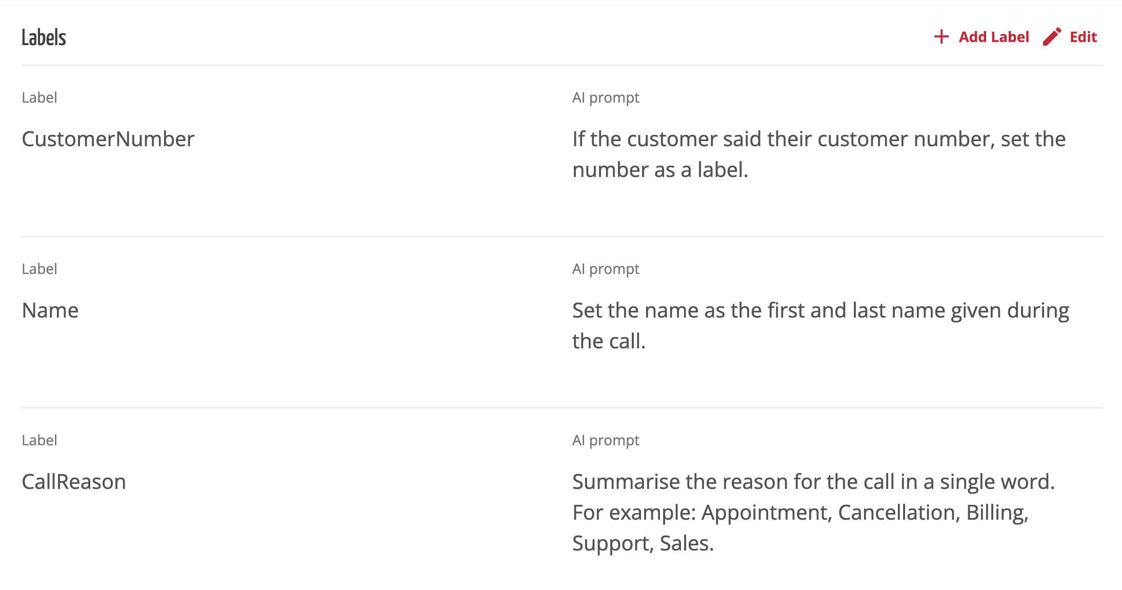 Edit AI Agent Labels