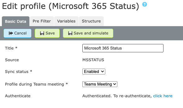 microsoft 365 status connector settings