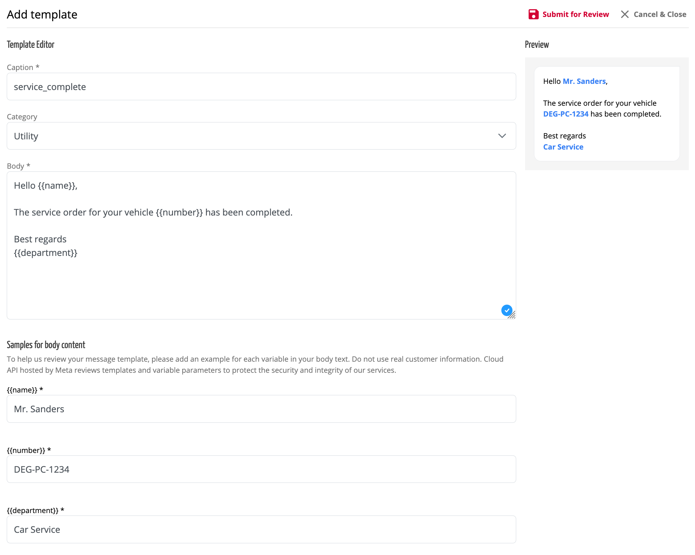 Add Message Template