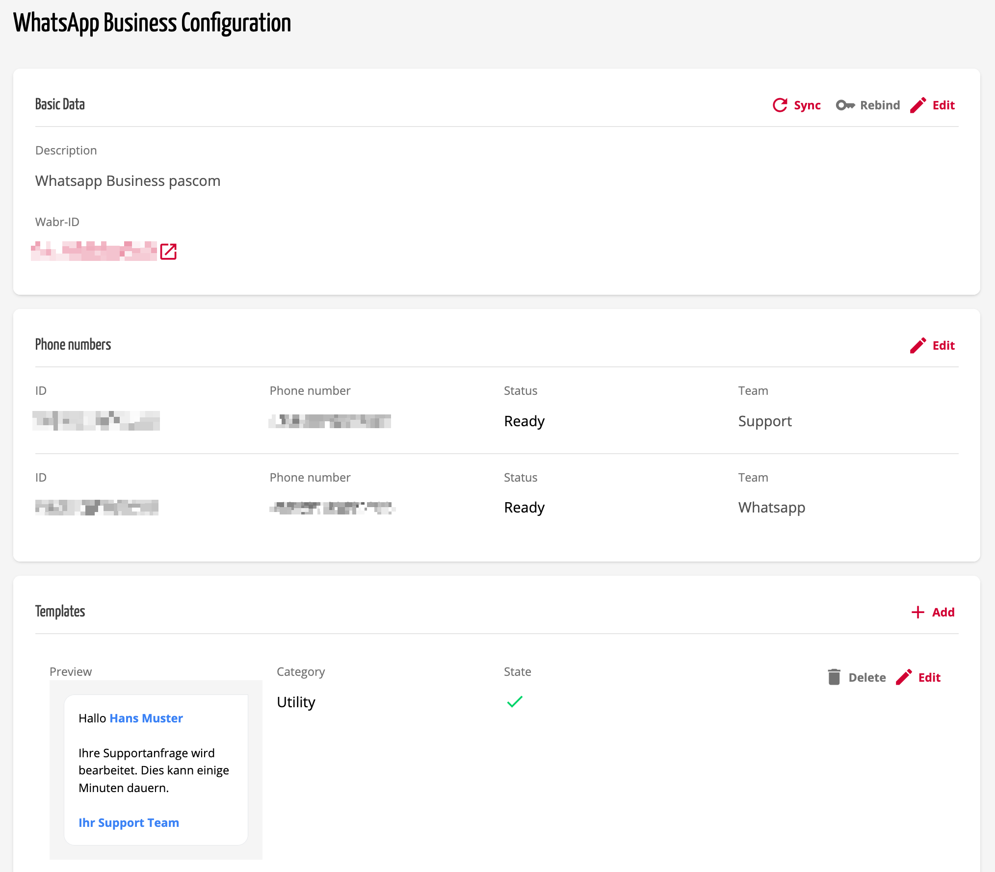WhatsApp Business Connector Basic Data