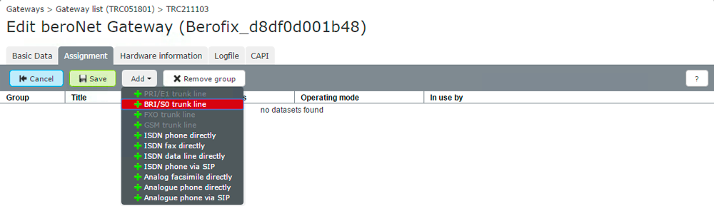 Screenshot - Add ISDN Trunk