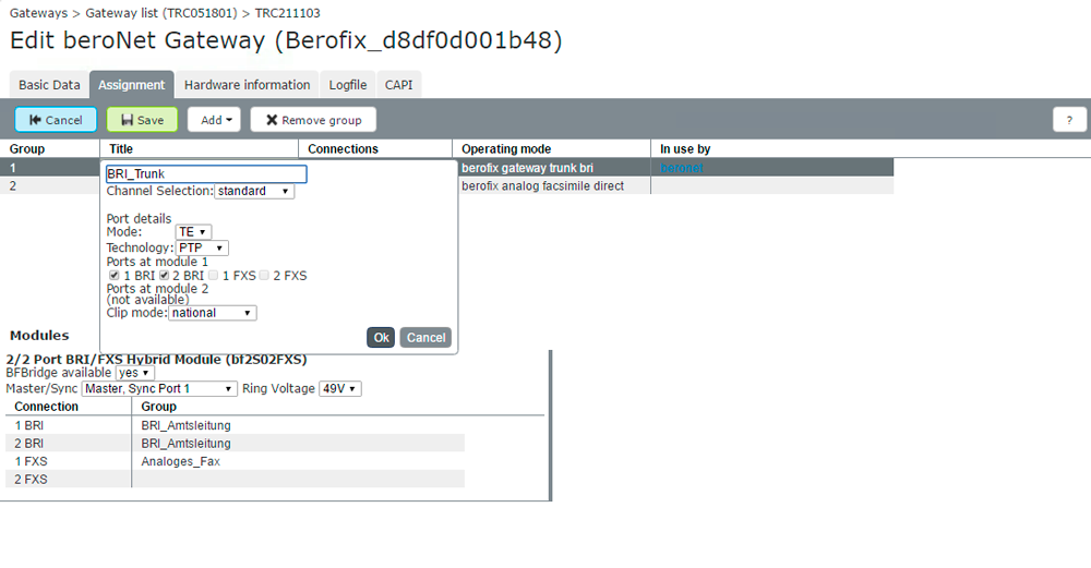 Screenshot - Add ISDN Trunk in Detail