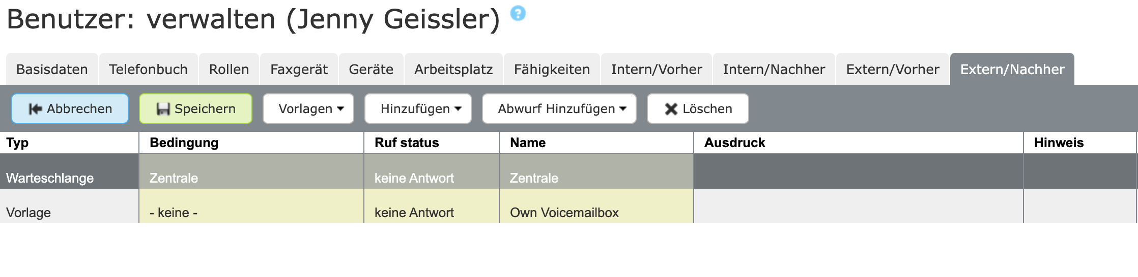 Aktionsbedinung bei Benutzern konfigurieren