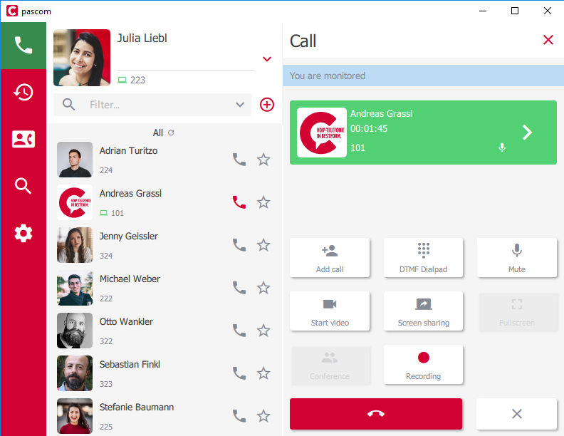 Screenshot - Call Recordings in the client