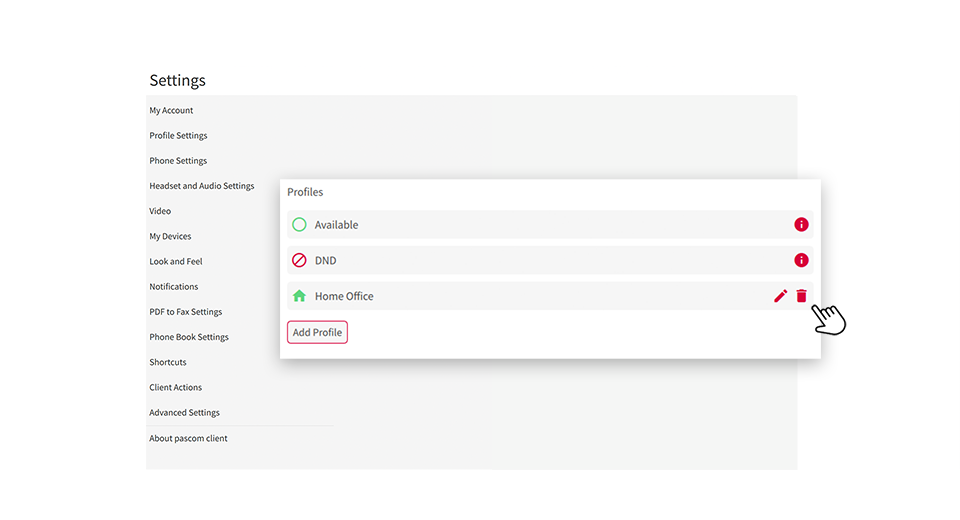 Delete pascom Client Profiles