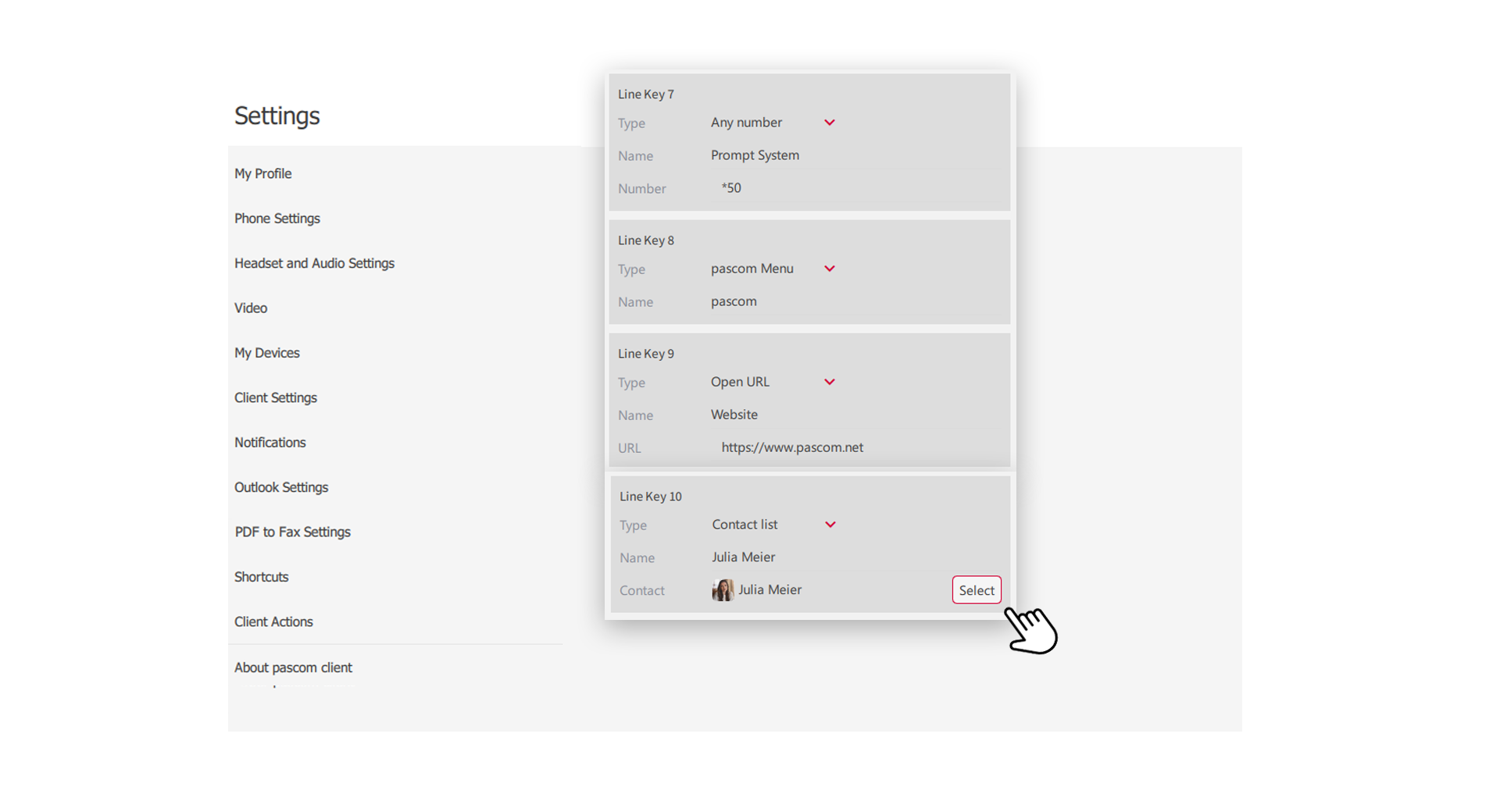 Line Key Type Contact List