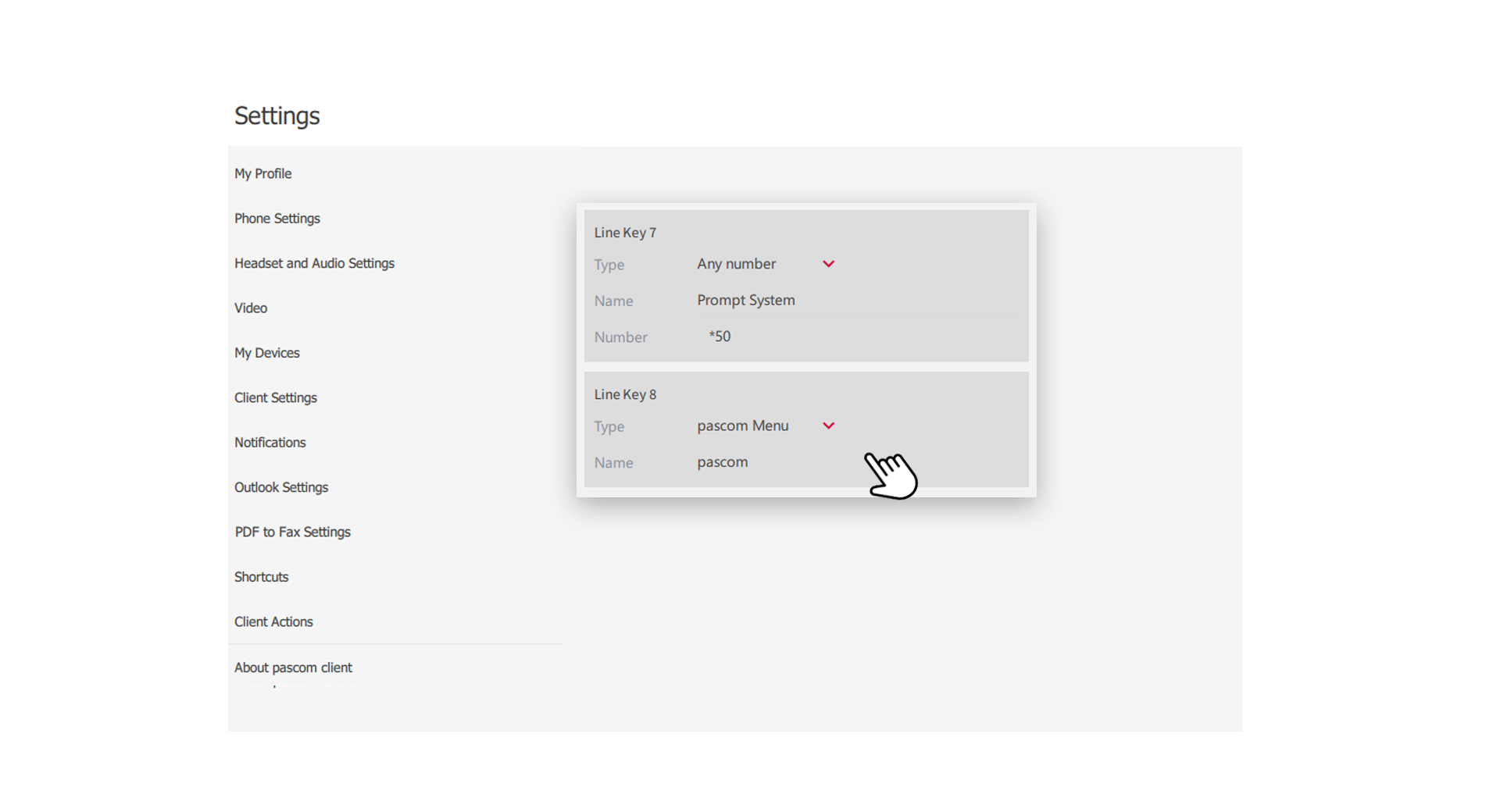 Line Key Types pascom menu