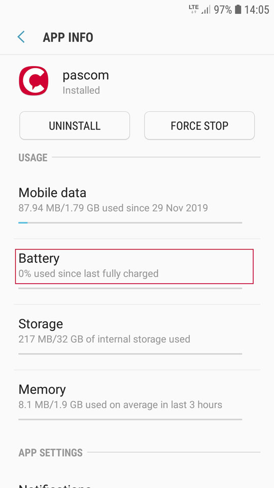 Deactivate pascom battery optimisation