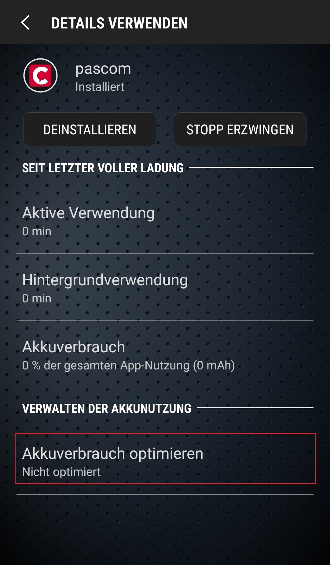 Deactivate pascom Battery Optimization
