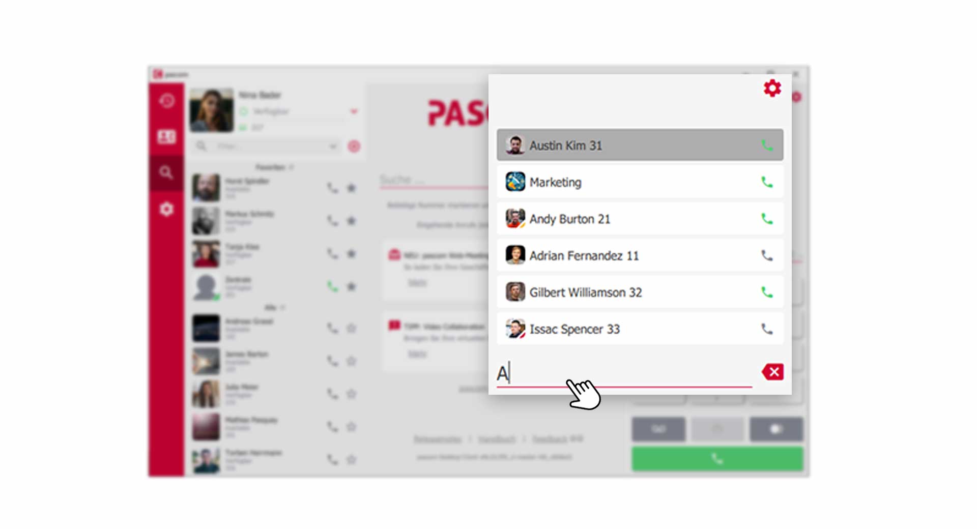 Direct search for contacts within the dialpad.
