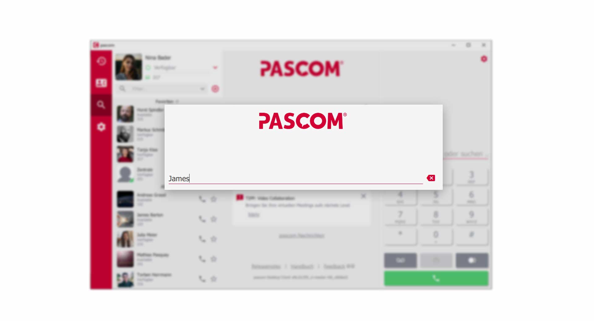 The search field in the pascom app.