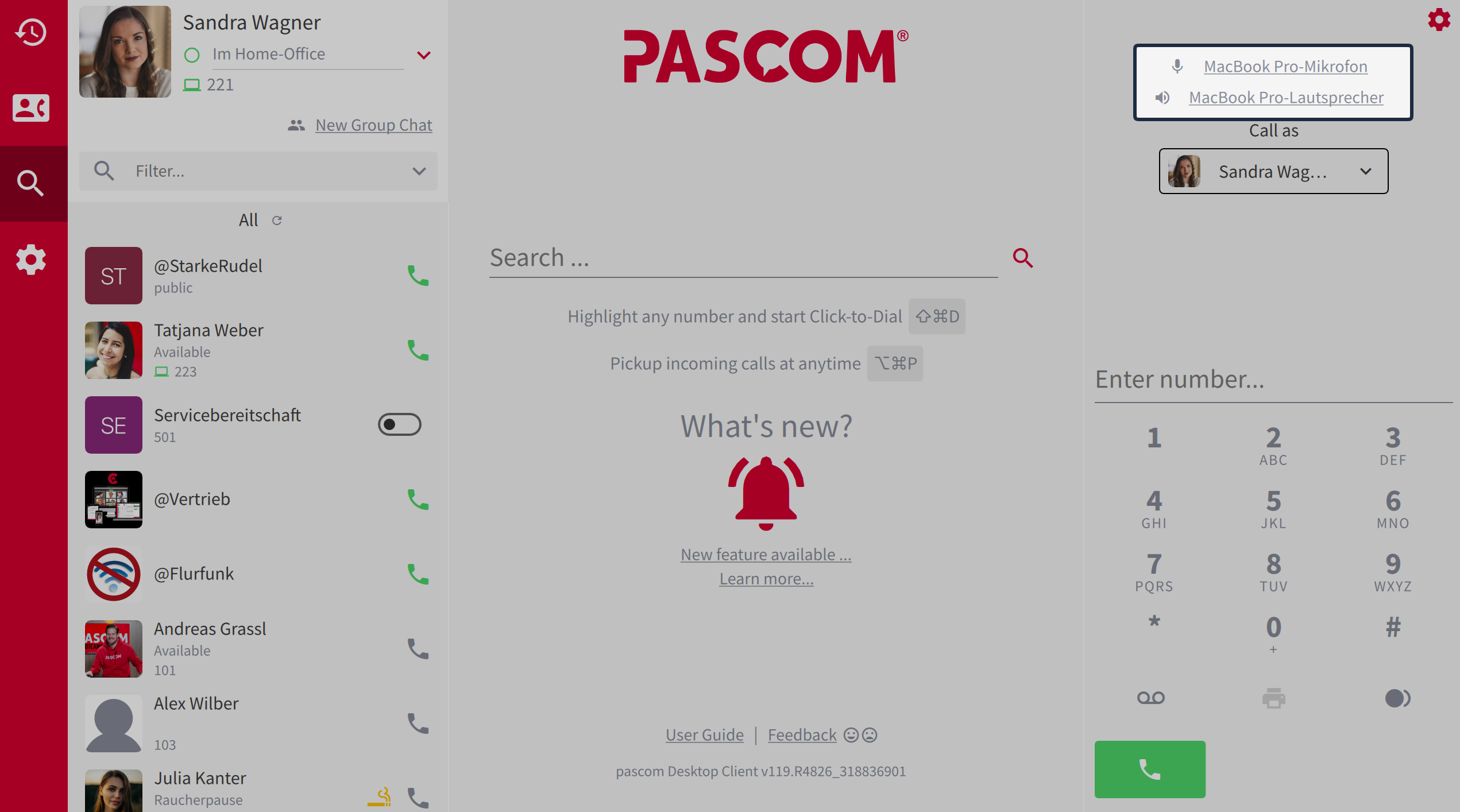 Display of the telephony devices being used