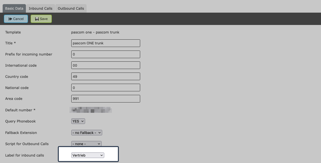 Assign label in trunk basic settings