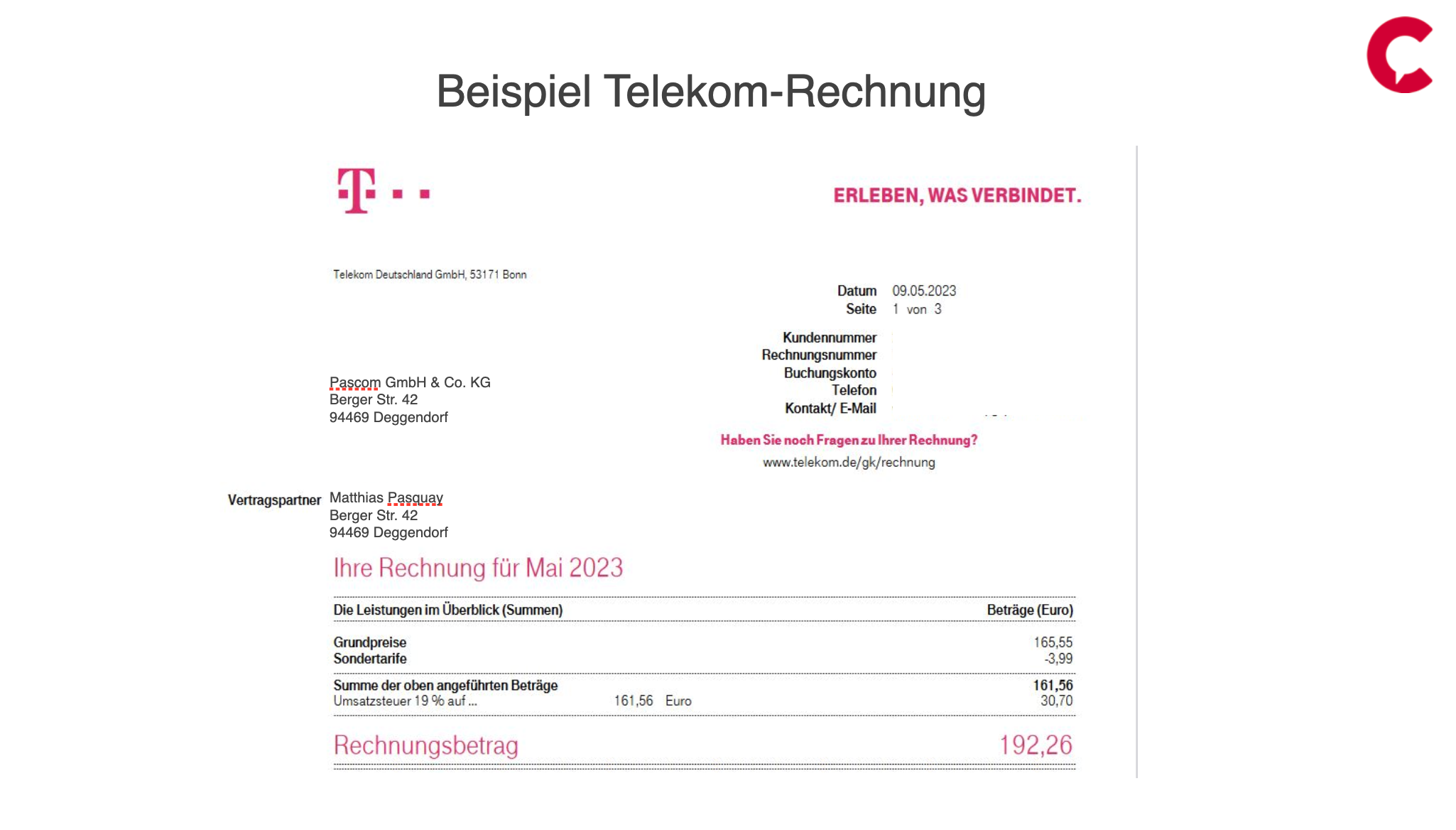 Example Telekom invoice
