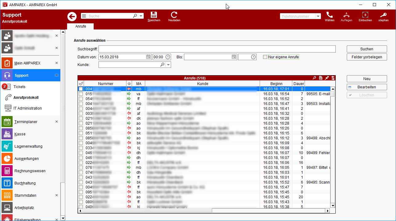 AMPAREX call logs