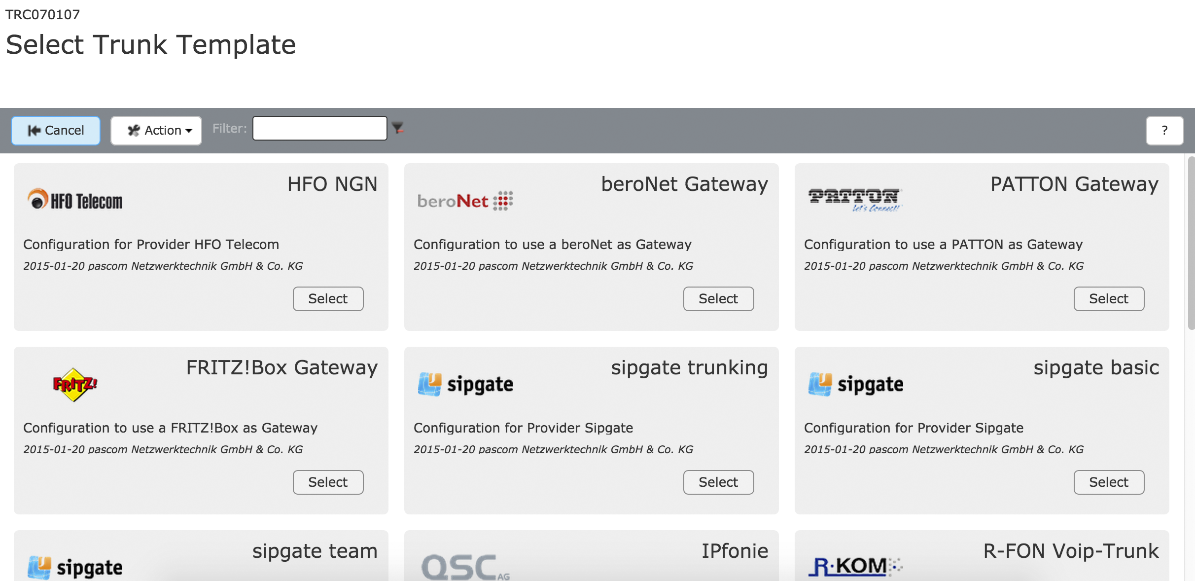 PASCOM SIP Provider Database