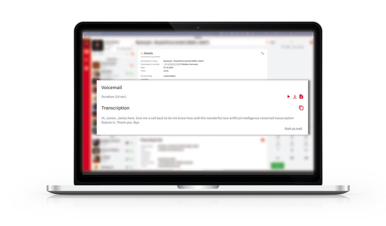 PASCOM App Voicemail to Text