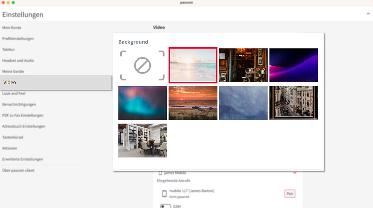 Neue PASCOM virtual meeting Videokonferenz-Hintergrundfunktion