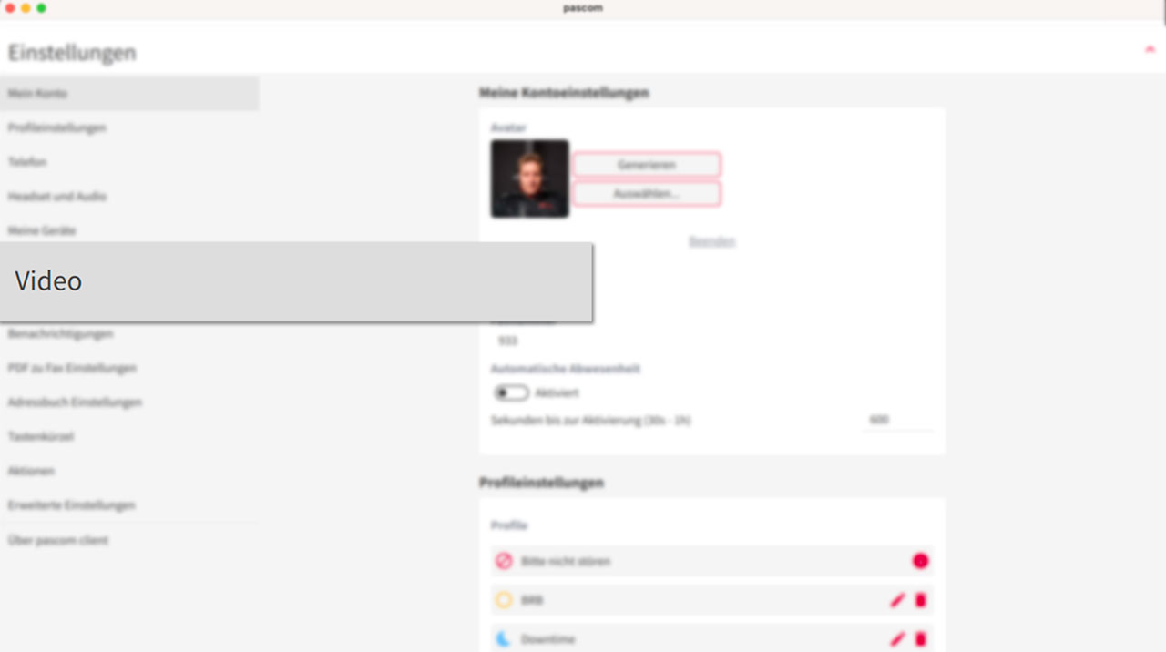 PASCOM App Video Einstellungen
