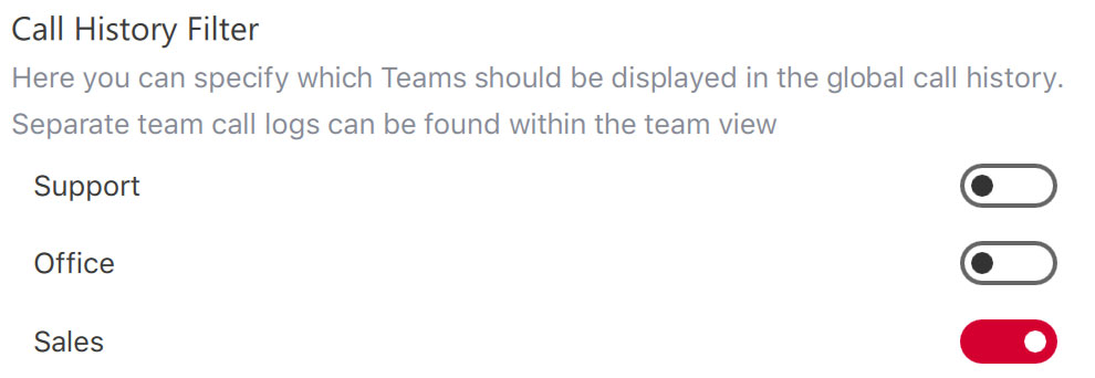 Filter teams in global call history