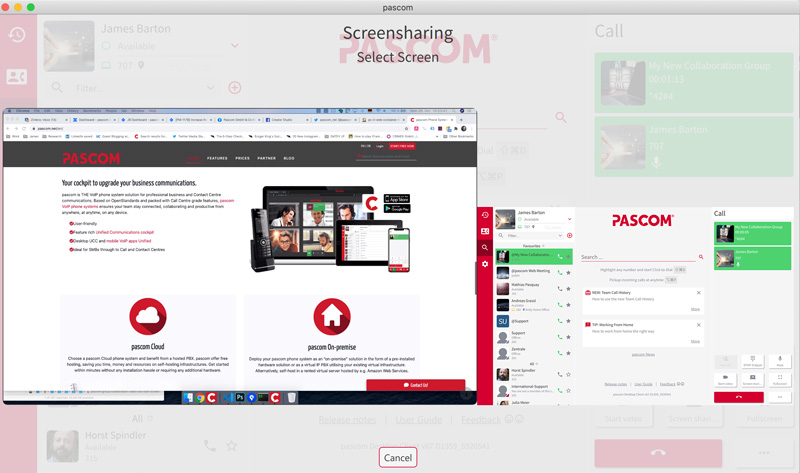 PASCOM Group Collaboration - select screen share