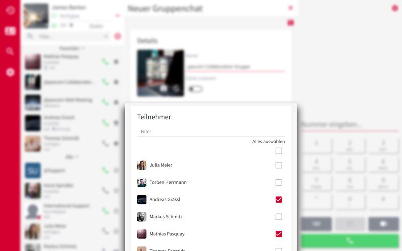 Hinzufügen von Teilnehmern zur PASCOM Gruppe